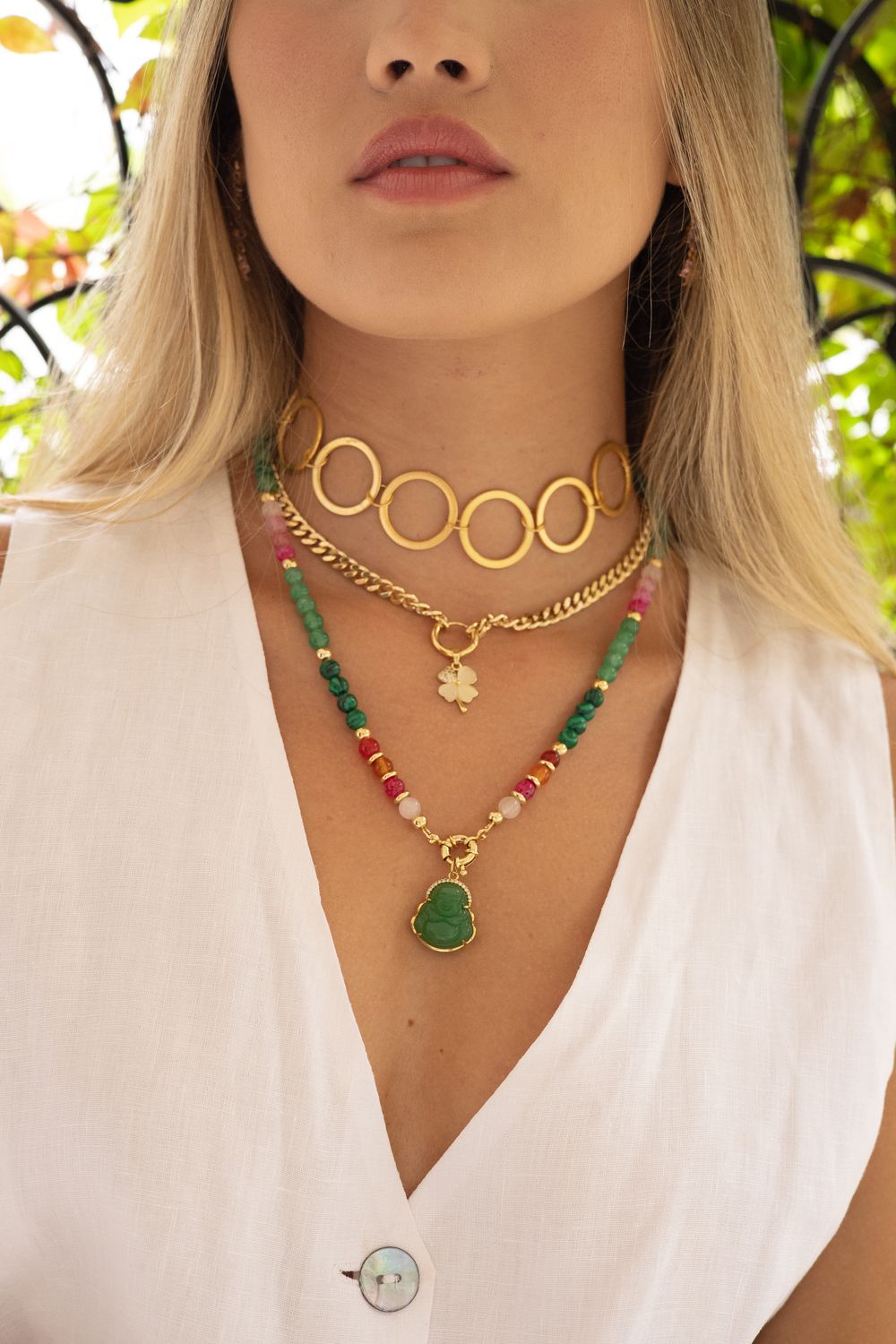 Green Stone Buddha Necklace