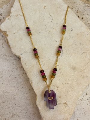 Hamsa Necklace Purple