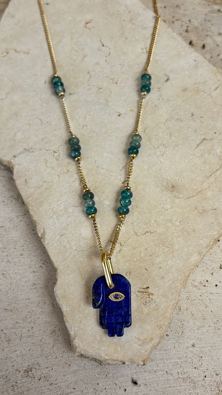 Hamsa Necklace Blue
