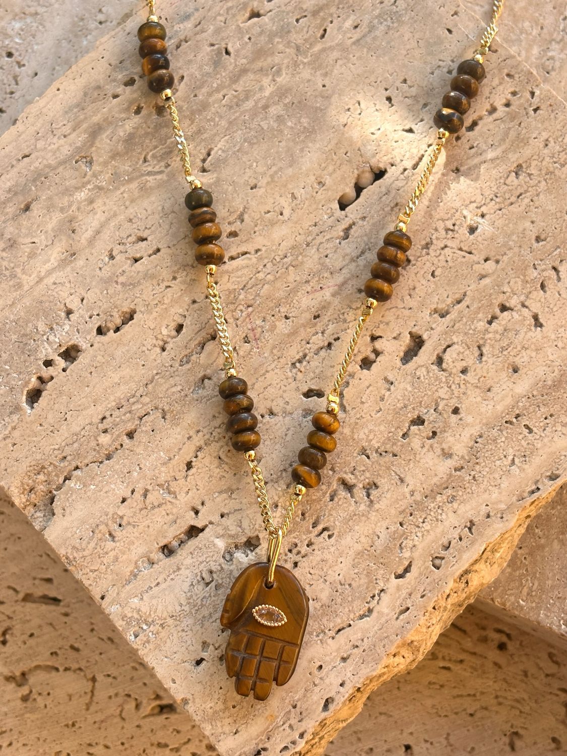 Hamsa Necklace Brown
