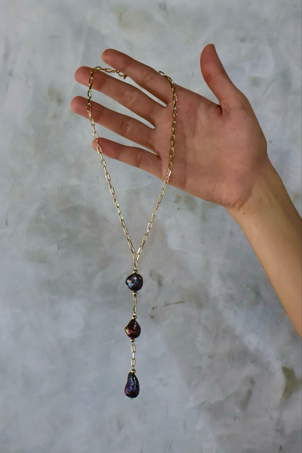 Black Pearl Tie Necklace