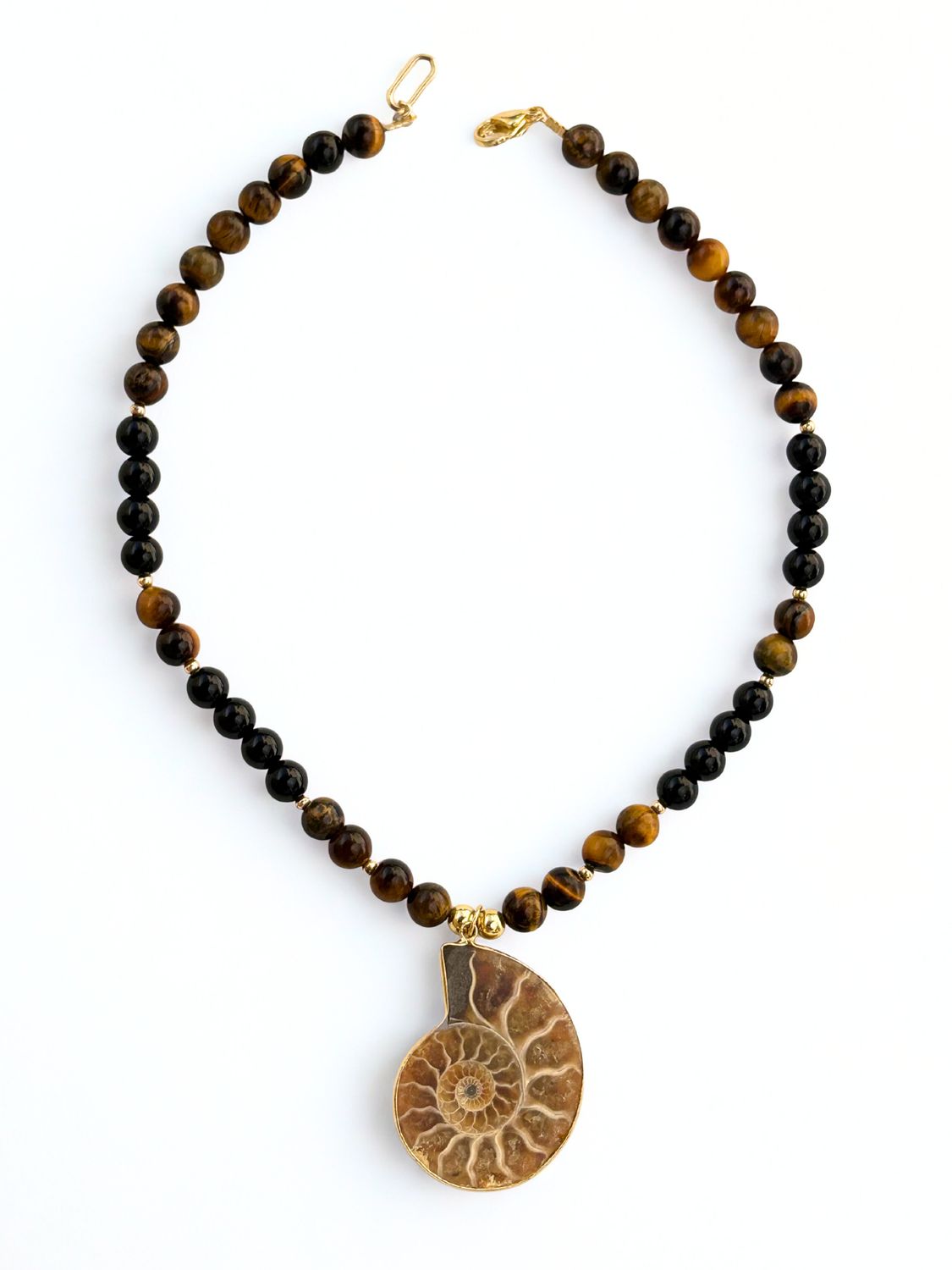 Ammonite Tiger Eye and Onyx Necklace