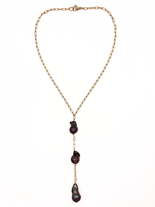 Black Pearl Tie Necklace
