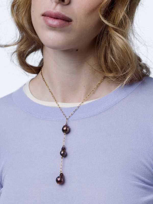 Black Pearl Tie Necklace