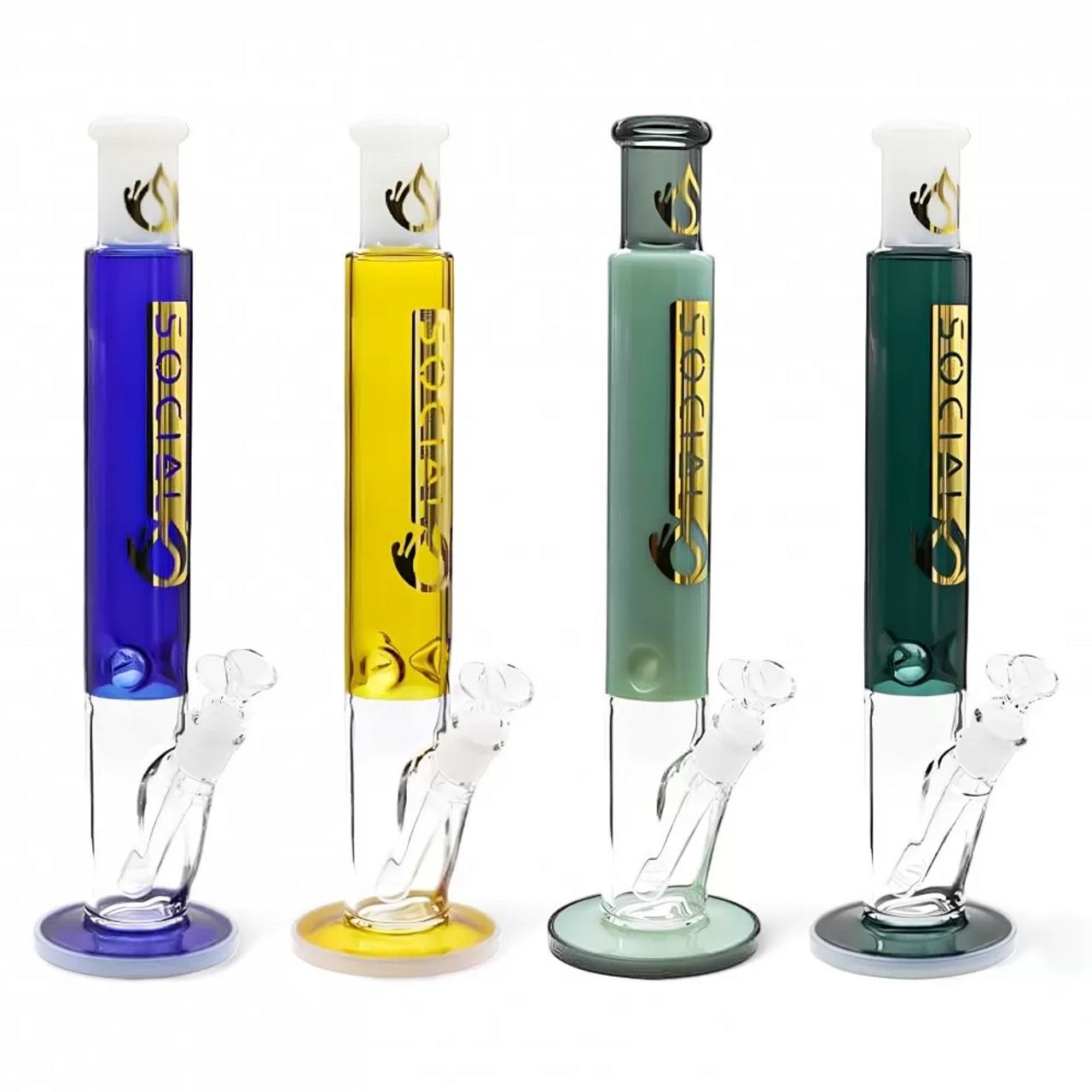 Social Glass Ease into Bliss Cylindrical Straight Water Pipe 15&quot;, Colour: smoke &amp; mint