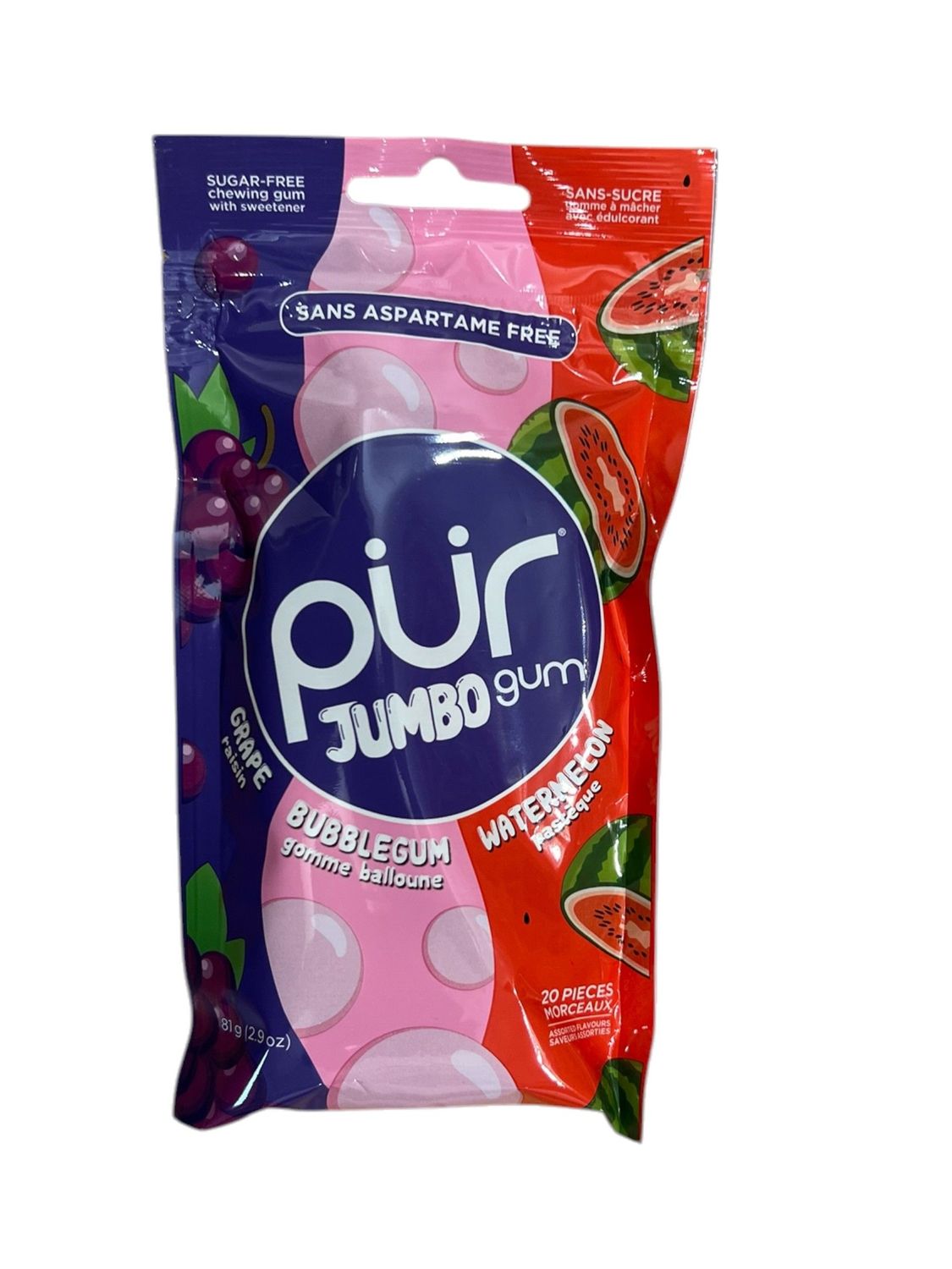 Grape, Bubblegum, Watermelon Jumbo Gum
