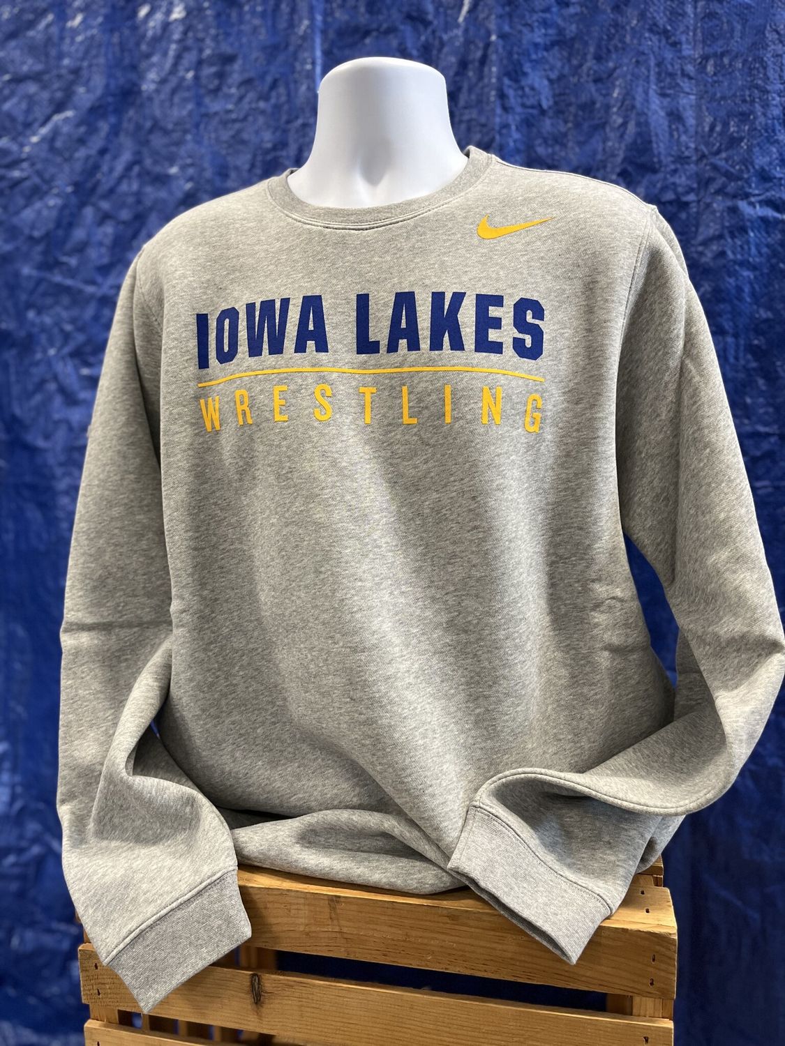 Wrestling Royal/Gold Throwback Logo Nike Grey Crew