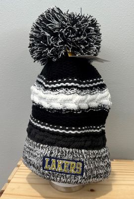 Pom Pom Beanie - Grey/White/Black