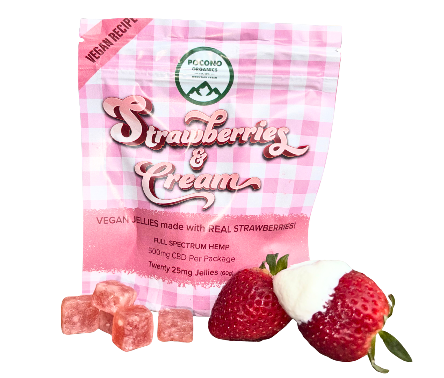 500mg Gummies, Flavor: VEGAN Strawberry &amp; Cream Jellies