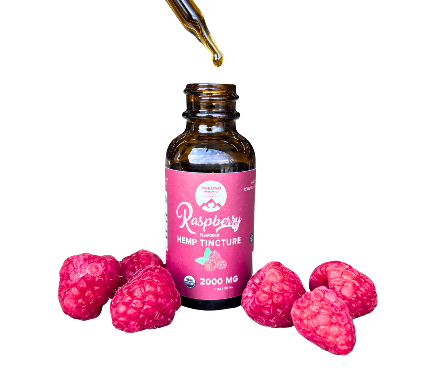 2000mg  Certified Organic Tincture, Flavor: Raspberry