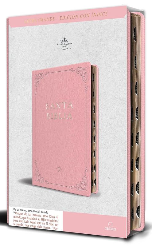 Biblia RVR 1960 letra grande tamaño manual, Piel rosada con índice