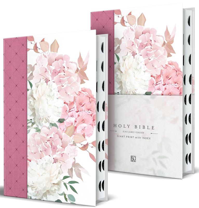 KJV Holy Bible, Giant Print Large format, Hardcover Pink with Flowers with Ribbon Marker, Red Letter, and Thumb Index