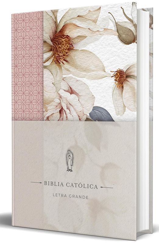La Biblia Católica: Edición letra grande. Tapa dura, Tela rosada con flores