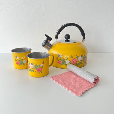 (BUNDLE) SET TEH + 2 CAWAN - COTTON (KUNING) DENGAN TUALA DAPUR