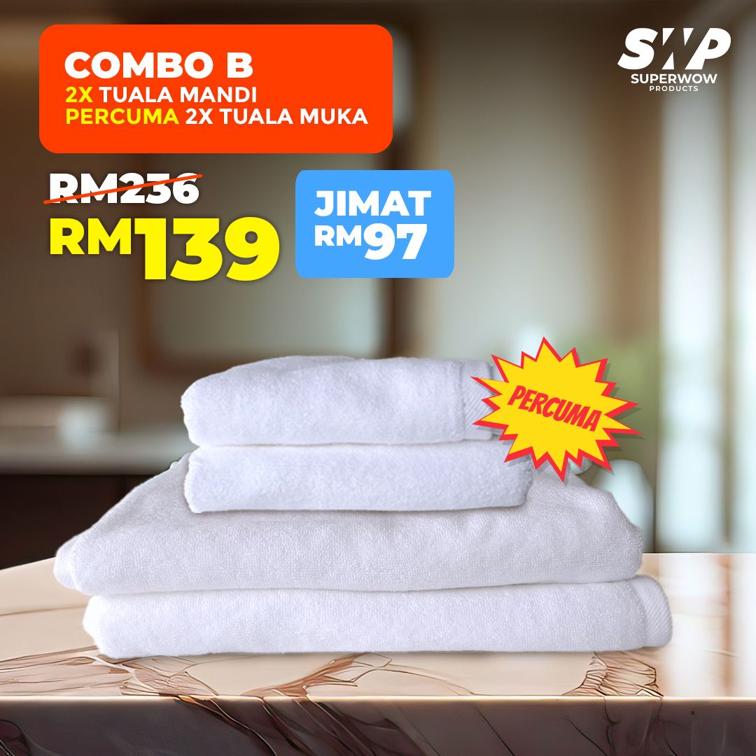 (KOMBO) (2 SET) TUALA MANDI HOTEL PERCUMA (2 SET) TUALA TANGAN HOTEL