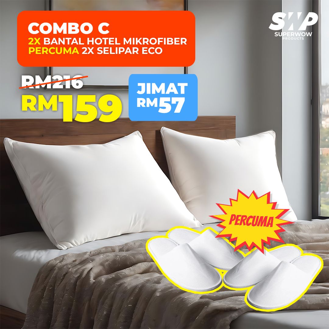 (KOMBO) (2 SET) BANTAL HOTEL MIKROFIBER PERCUMA (2 SET) SELIPAR HOTEL