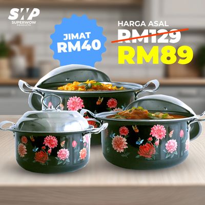 SET 3 PERIUK BERCORAK - DAHLIA (HITAM)