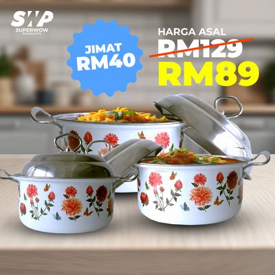 SET 3 PERIUK BERCORAK - DAHLIA (PUTIH)