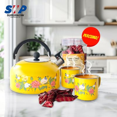 (BUNDLE) SET TEH + 2 CAWAN- COTTON (KUNING) DENGAN TUALA DAPUR PERCUMA KACANG BARLI 300GM