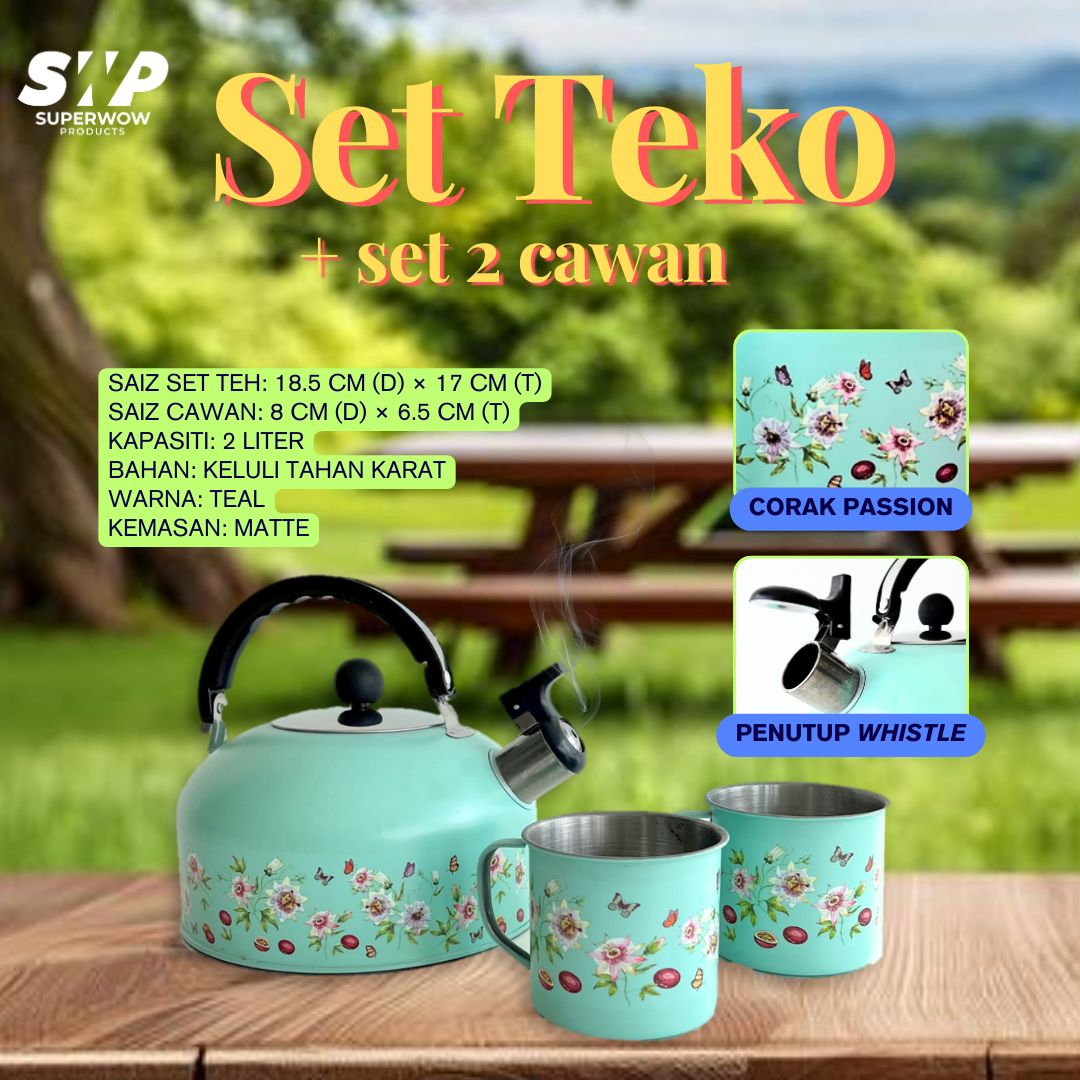 (BUNDLE) SET TEH + 2 CAWAN - PASSION (TEAL) DENGAN TUALA DAPUR
