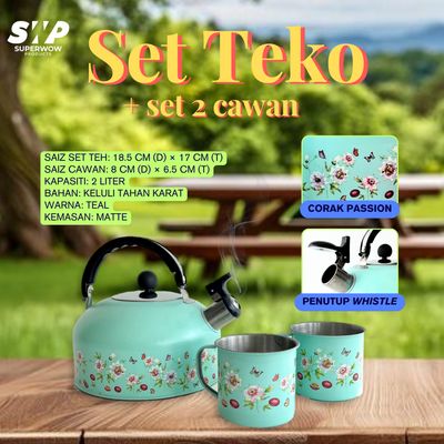 (BUNDLE) SET TEH + 2 CAWAN - PASSION (TEAL) DENGAN TUALA DAPUR