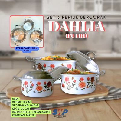 SET 3 PERIUK BERCORAK - DAHLIA (PUTIH)