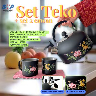 (BUNDLE) SET TEH + 2 CAWAN - AZALEA (HITAM) DENGAN TUALA DAPUR