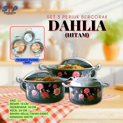SET 3 PERIUK BERCORAK - DAHLIA (HITAM)