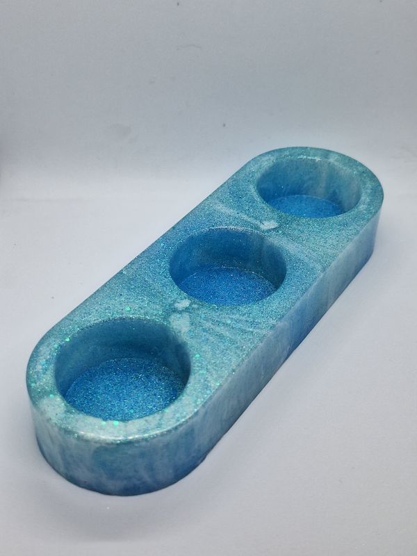 Baby Blue Resin 3 Candle Holder