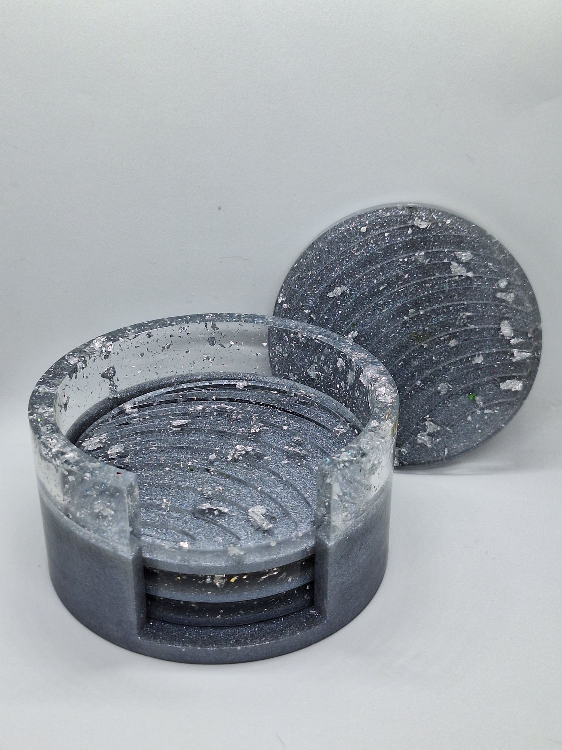 Transparent &amp; Grey Coaster with holder  (Set of 4)