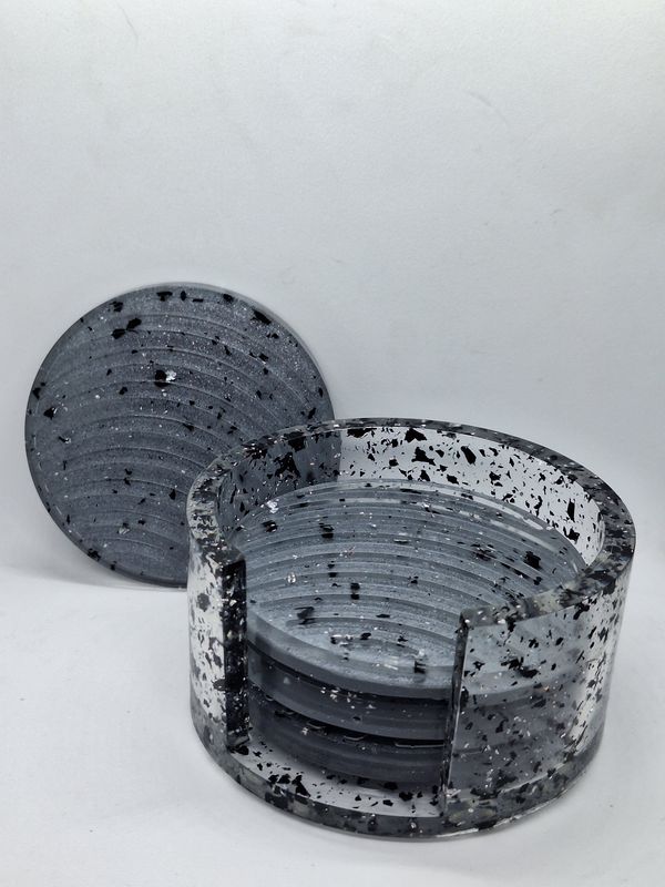 Silver &amp; Transparent Coaster with Transparent holder (set of 4)