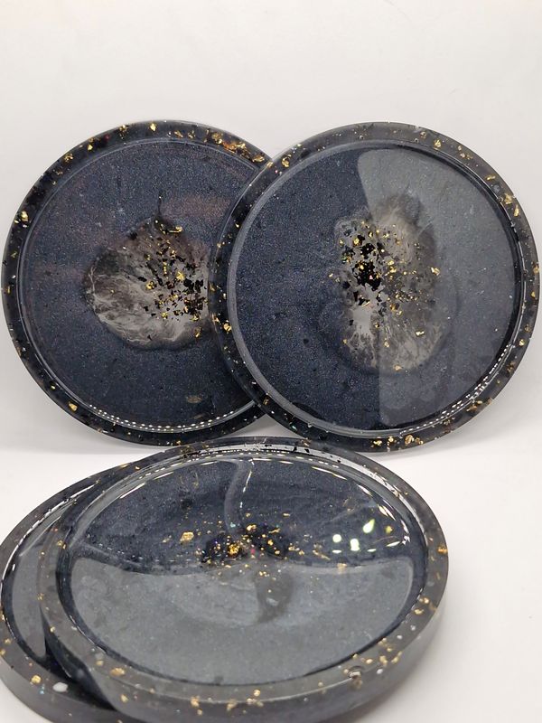Graphite &amp; Gold speckled Coaster with holder (Set of 4)