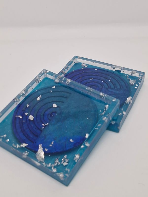 Silver Speckled Ocean Encapsulated Sun Coaster (Set of 2)