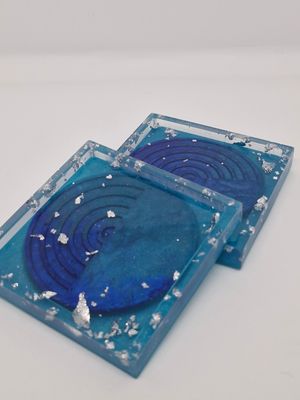 Silver Speckled Ocean Encapsulated Sun Coaster (Set of 2)