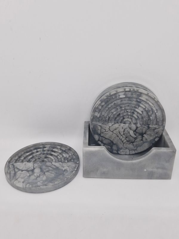 Marbled Gray Sun Coaster with Grey Holder (Set of 4)