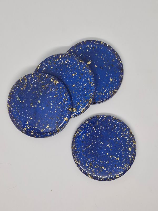 Gold Speckled Deep Blue Resin Coaster (Set of 4)