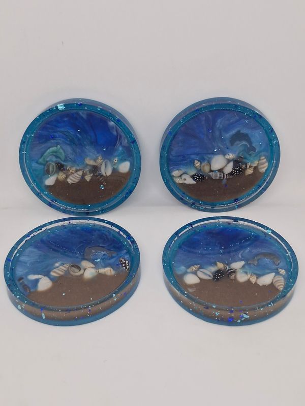 Round Resin Beach Coasters (Set of 4)