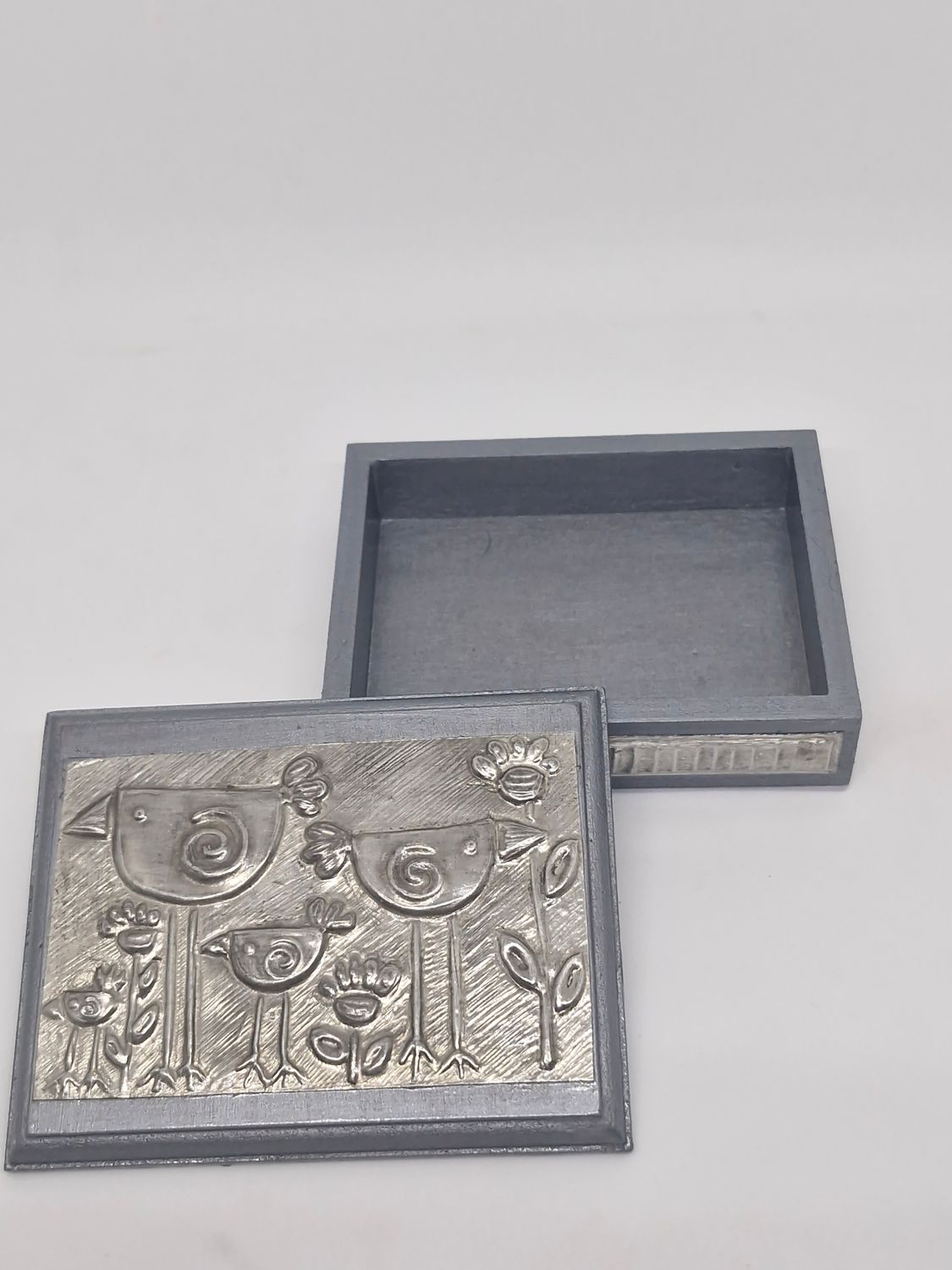 Wooden Pewter box with Bird decoration