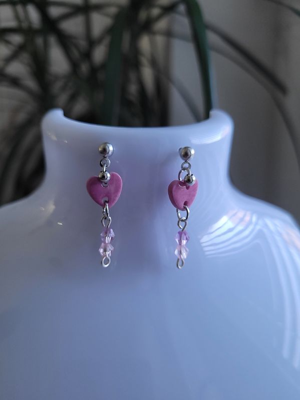 Drop earrings - hand-crafted mini heart design