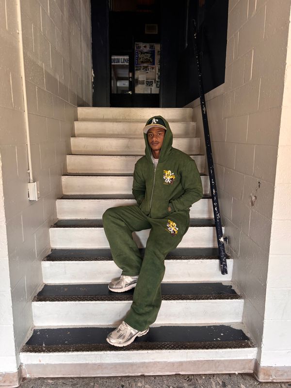 3R Men’s Acid Wash Green Zip up Set