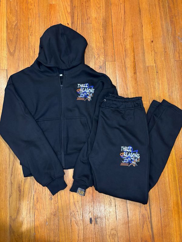 3R Women’s Black Crop Zip Up Set