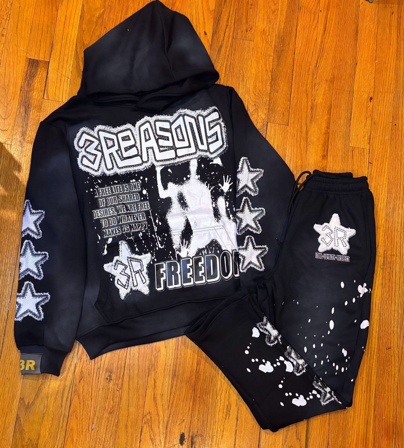 3Reasons Unisex Acid Wash Black Sweatsuit