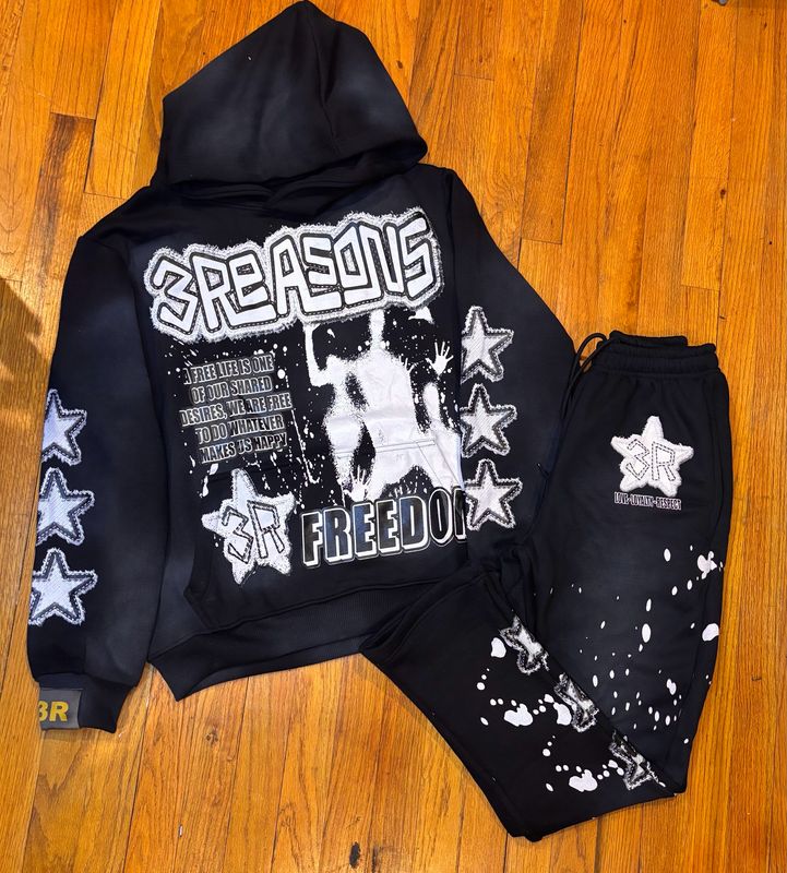 3Reasons Unisex Acid Wash Black Sweatsuit