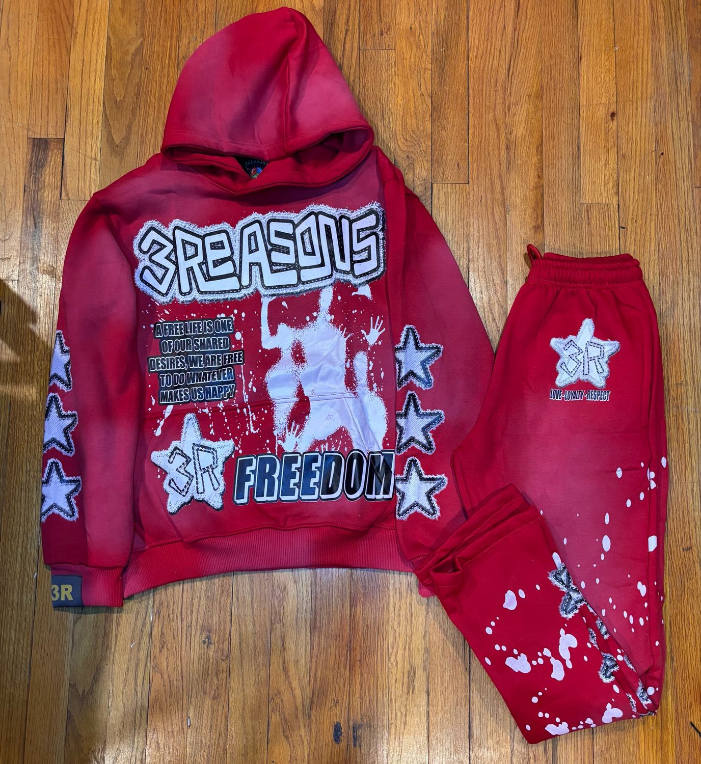 3Reasons Unisex Acid Wash Red Sweatsuit