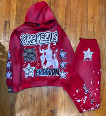 3Reasons Unisex Acid Wash Red Sweatsuit