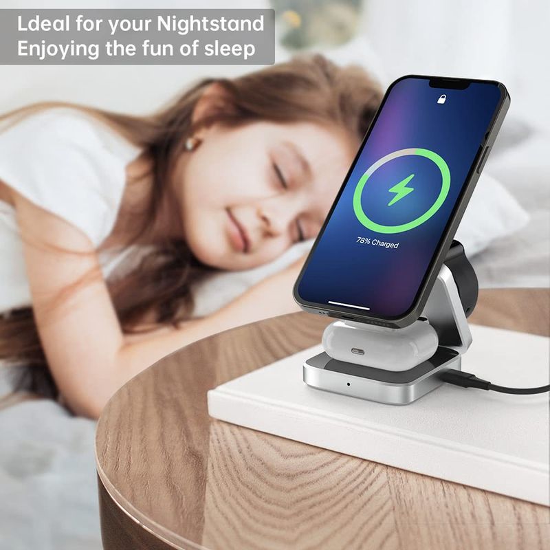 3 in 1 Magnetic Wireless Charger Mobile Phone Fast Charging Folding Bracket Earphone Watch Wireless Charging