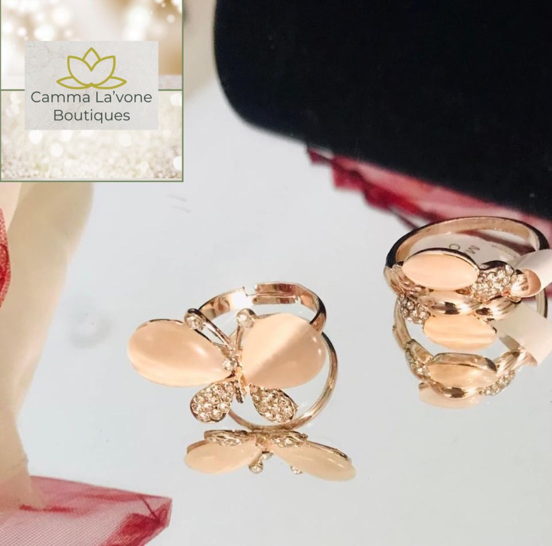 Elegant Butterfly Rose Quartz Ring