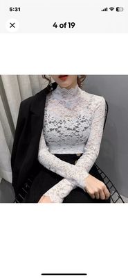 Women Turtleneck Blouse Floral Lace Long Sleeve Tops Hollow Sheer Shirt Pullover