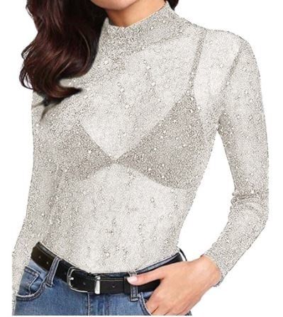 Glitter Shirt, Color: White Glitter, Size: Small