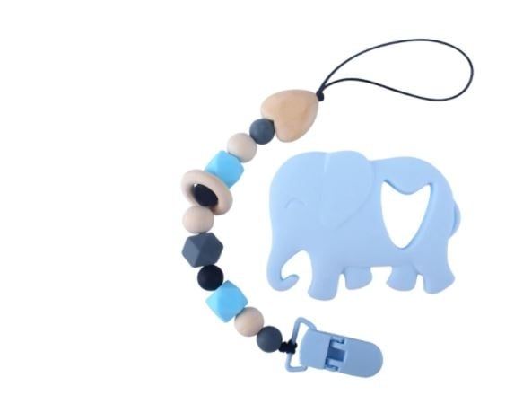 Elephant Silicone Teether Chain, Color: Blue